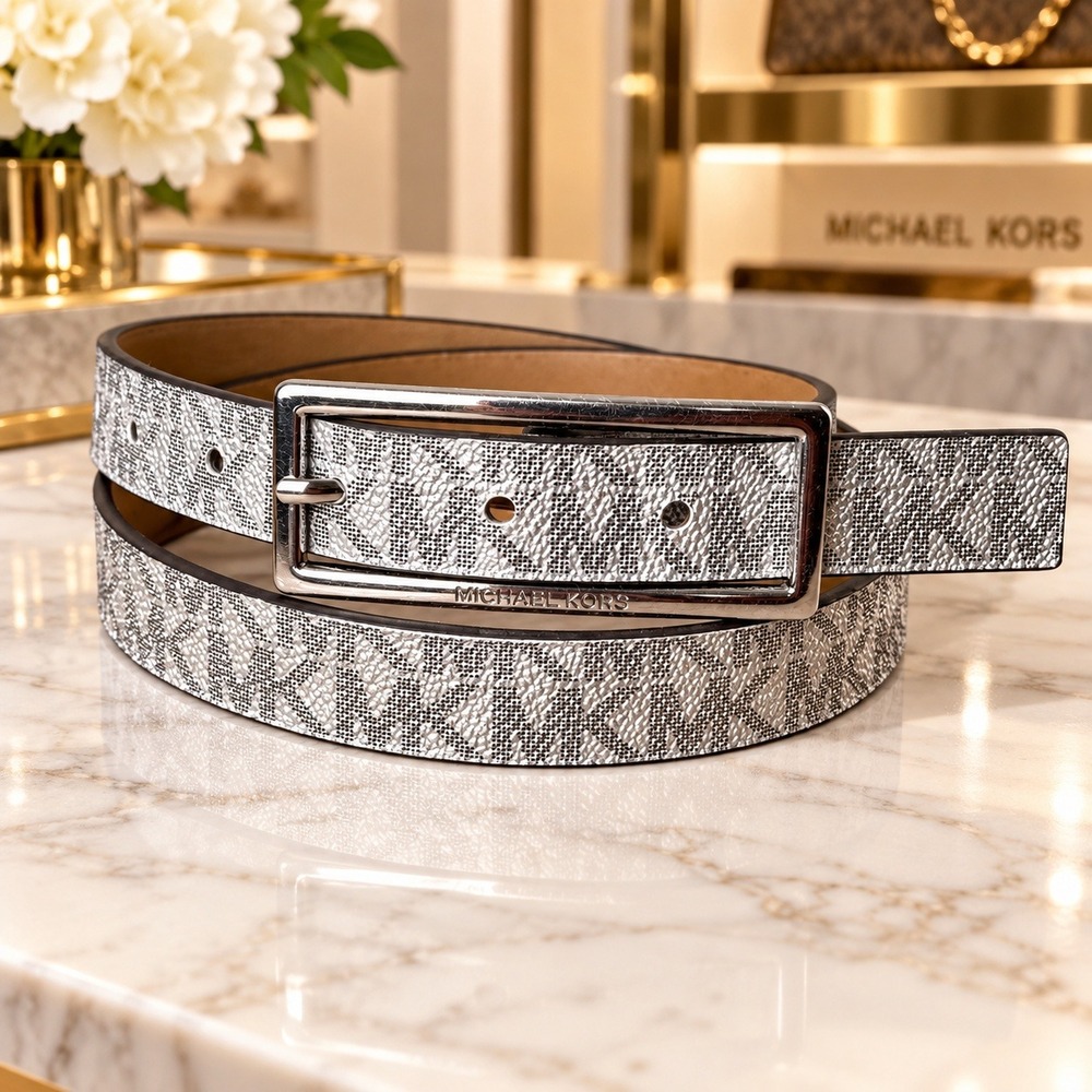 Michael Kors Silver Monogram Logo Skinny Belt Size Medium NWT